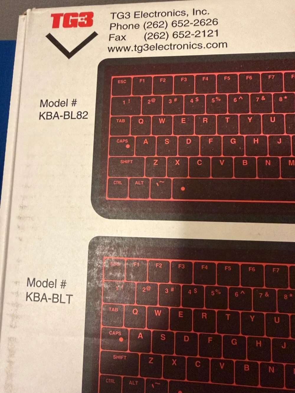 TG3 Red Backlit Wireless Keyboard - Compact Layout